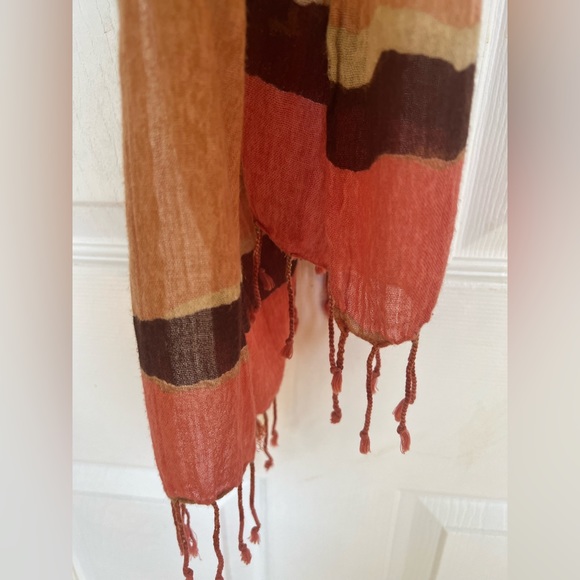 Talbots Orange Salmon Rust Southwestern Fringed Oblong Scarf - Picture 4 of 6
